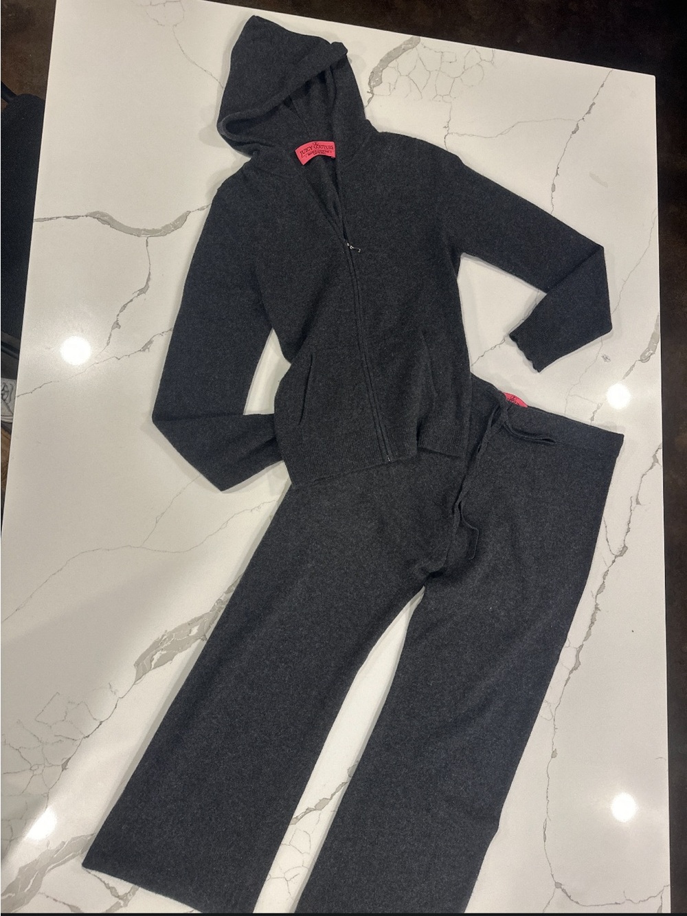 Vintage Y2K Juicy Couture Charcoal Gray Hooded 2 Piece Tracksuit Set